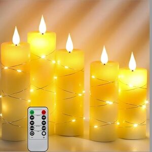 Flameless Candles, 5-PCS LED Candles, Battery Candles,Timer Function, Real Wax